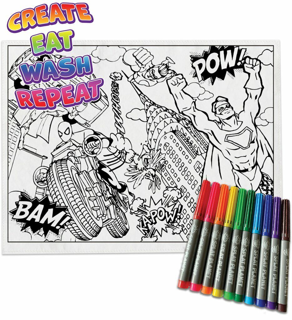 Splat Mat with Pens - Colour in, Wash Out, Colour Again - Various Designs