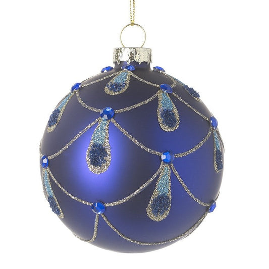 Dark Blue Glass Peacock Design Christmas Bauble