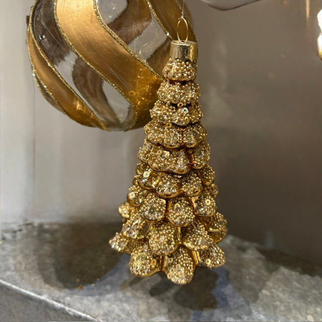 Gisela Graham Gold Glass Christmas Tree Hanging Decoration 13cm