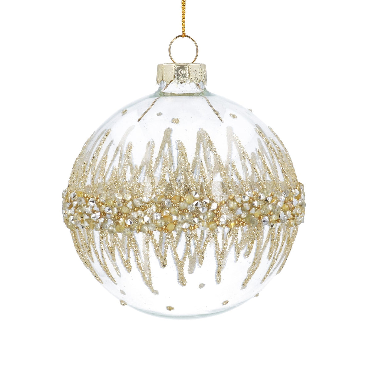 Gisela Graham Clear Glass Bauble with Gold Beaded Band 8cm