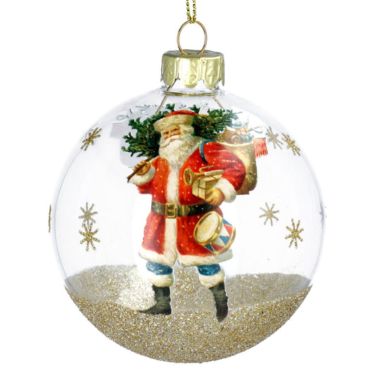 Gisela Graham Clear Glass Nostalgia Santa Christmas Bauble 8cm