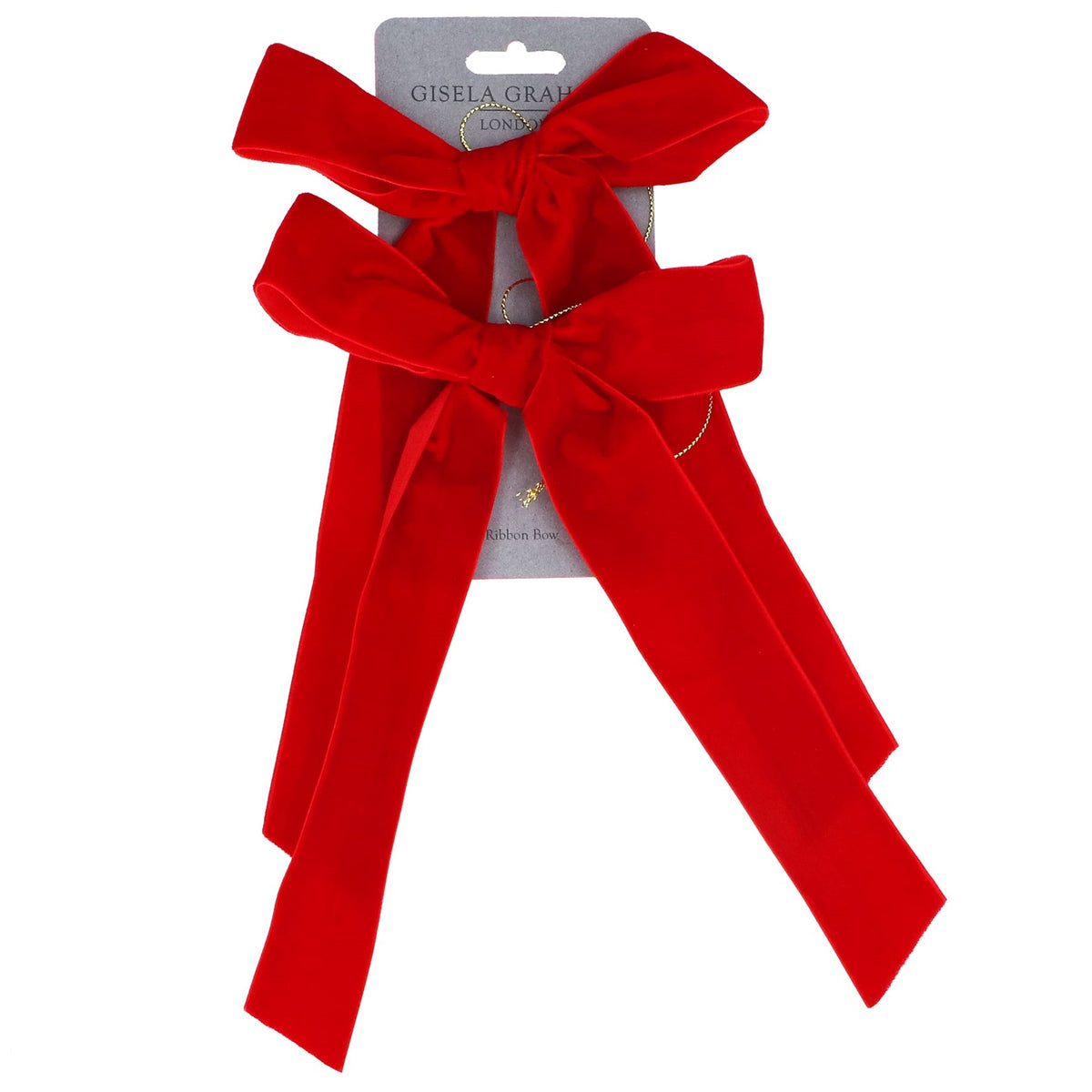 Gisela Graham Red Velvet Bow Hanging Decorations 14cm – Pack of 2