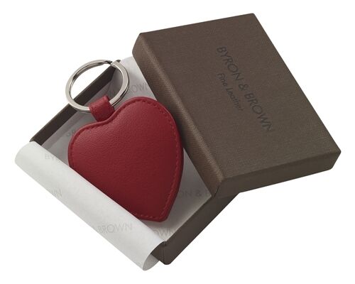 Love Heart Leather Key Ring Gift Box by Byron & Brown - Various Colours