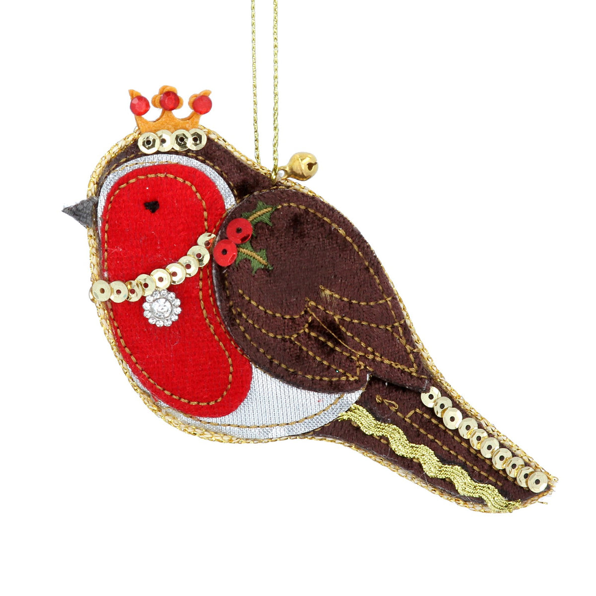 Gisela Graham Fabric Robin Hanging Christmas Decoration 11cm