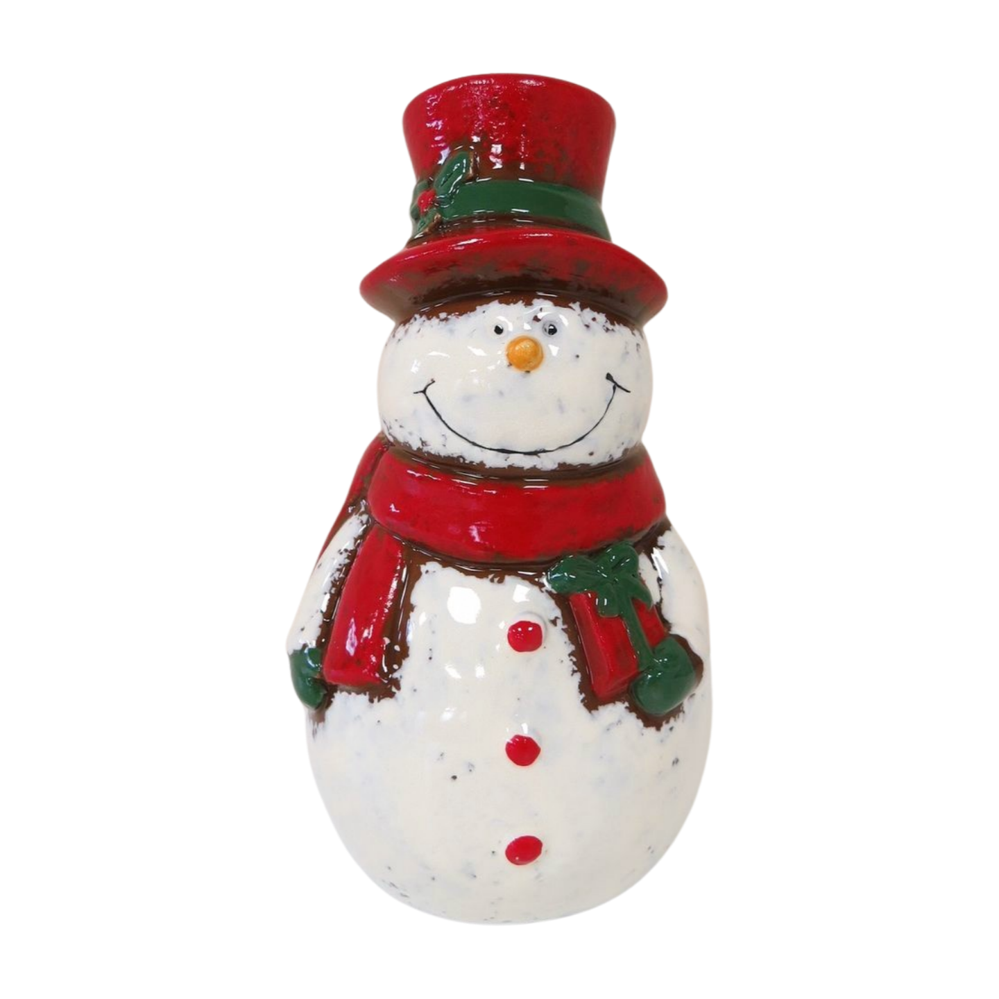 Ceramic Red Hat & Scarf Snowman Ornament - 2 Sizes