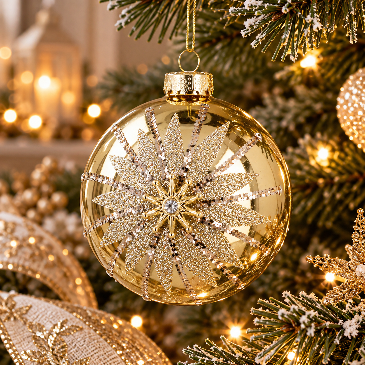 Gisela Graham Mirrored Gold Starburst Glass Bauble 10cm