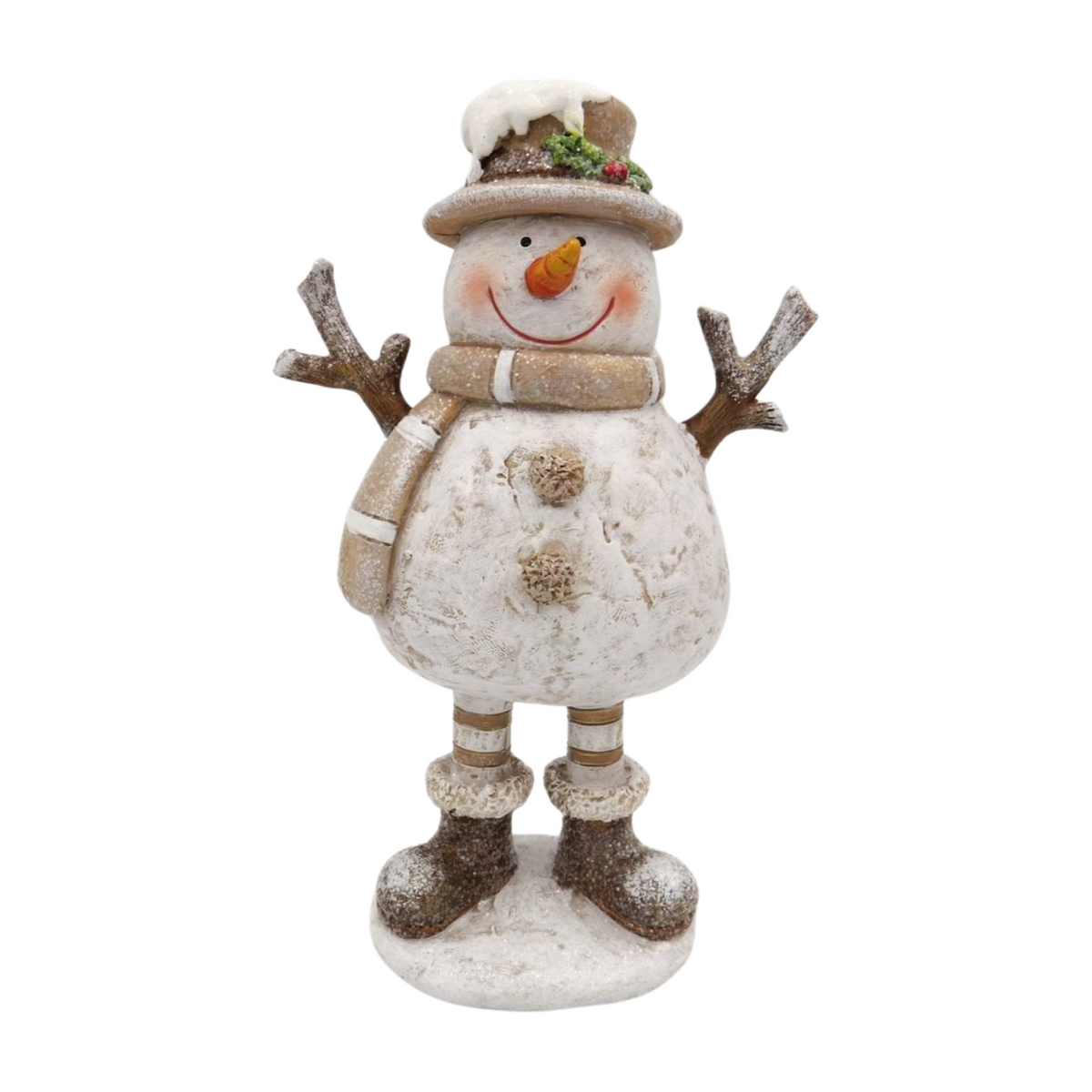 Resin Standing Snowman Christmas Figure with Brown Hat by Giftware Trading – 3 Sizes