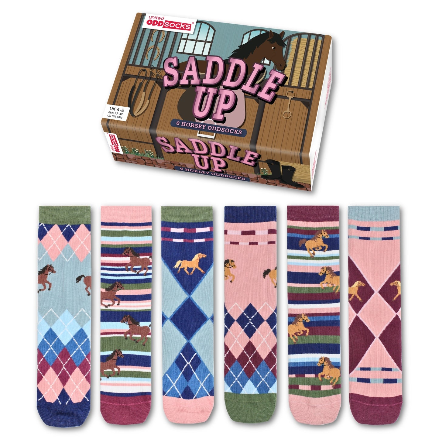 United Oddsocks SADDLE UP, 6 Horsey Odd Socks
