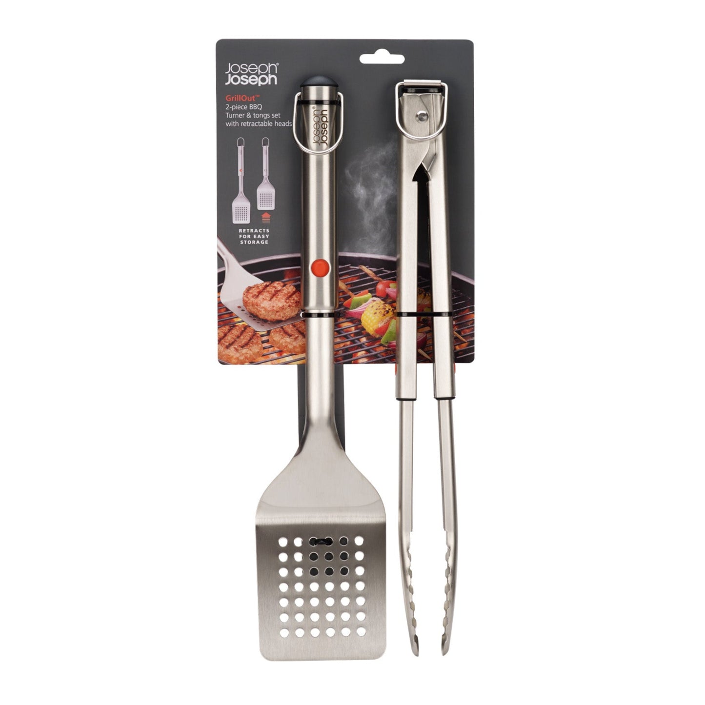 GrillOut™ 2-Piece Stainless-Steel BBQ Turner & Tongs Set