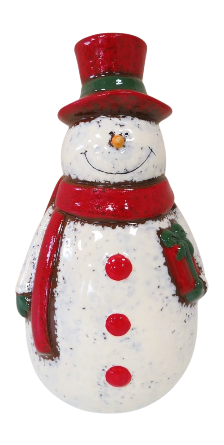 Ceramic Red Hat & Scarf Snowman Ornament - 2 Sizes