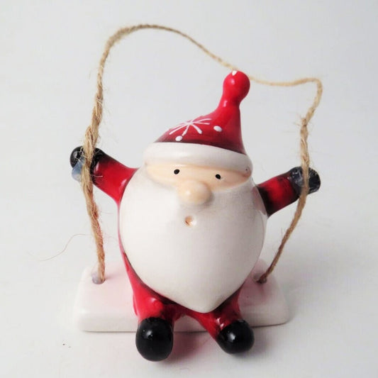 Ceramic Santa on a Swing Christmas Decoration