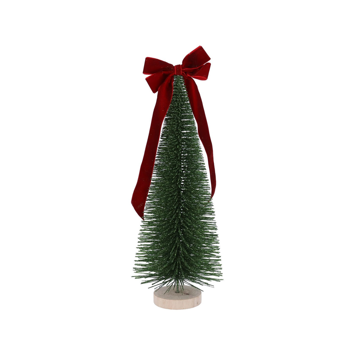 Gisela Graham Green Bristle Christmas Tree with Red Velvet Bow 38cm
