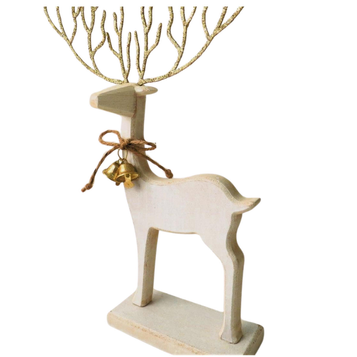 White Wood Reindeer with Gold Glitter Antlers - 2 Sizes