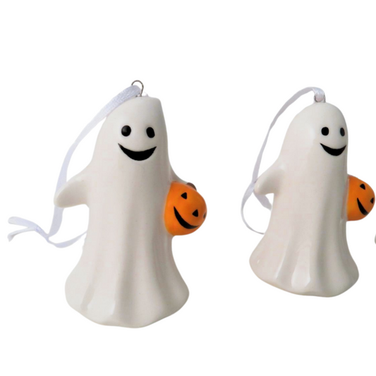 Ceramic Ghost Decoration with Pumpkin