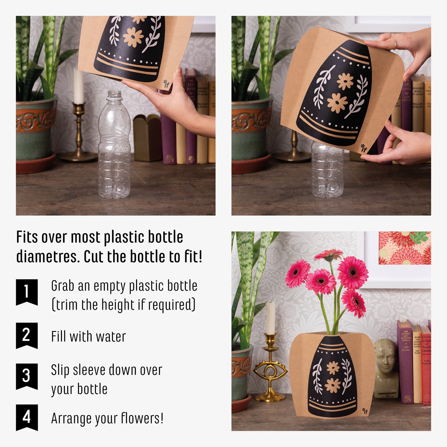 Cardboard vase Sleeve - Blue & White Oriental