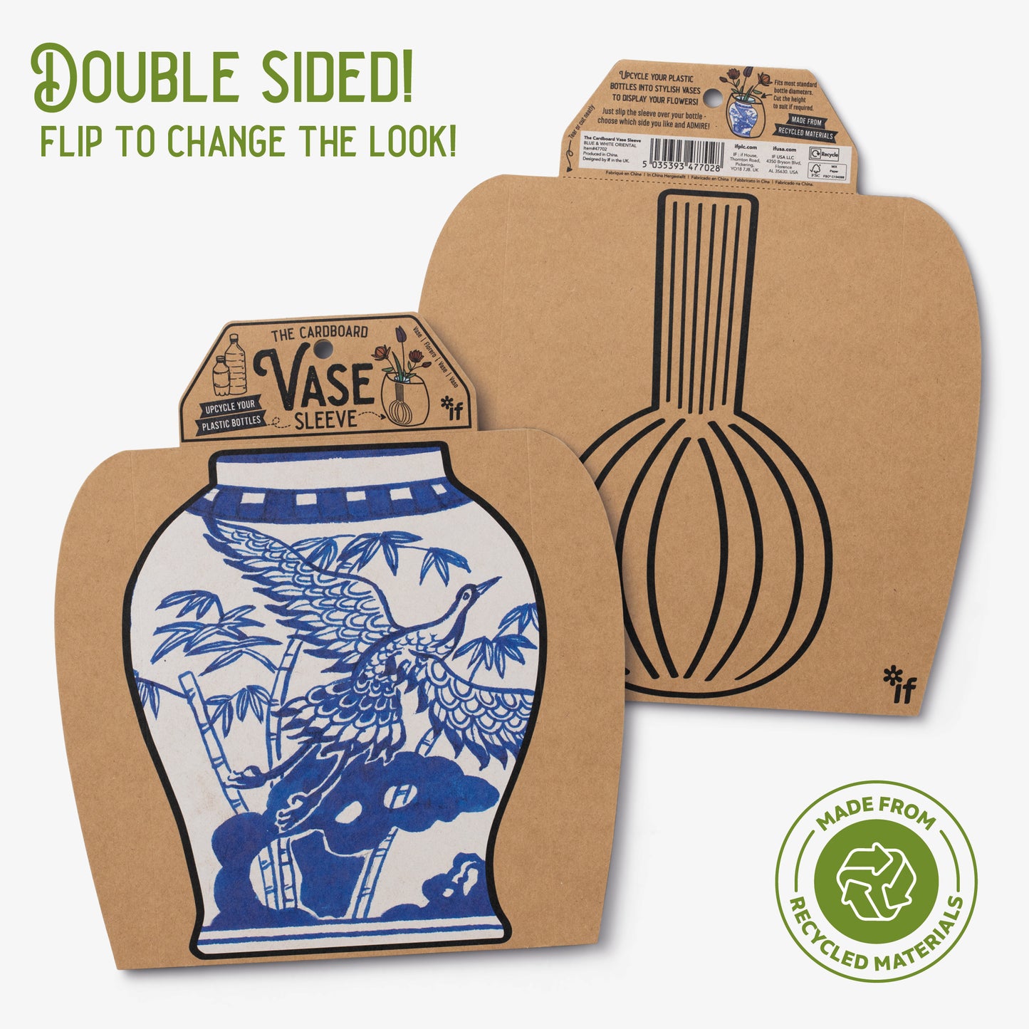 Cardboard vase Sleeve - Blue & White Oriental