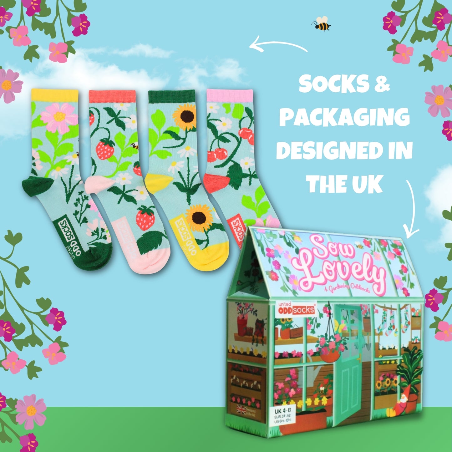 United Oddsocks Sow Lovely Garden Themed Ladies Socks