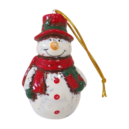 Ceramic Red Hat & Scarf Hanging Christmas Snowman Decoration