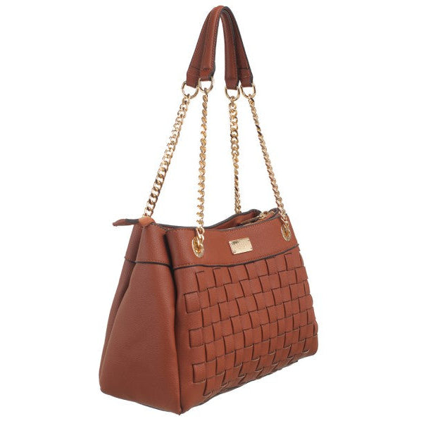 Bessie London Gold Chain Shoulder Handbag in Tan