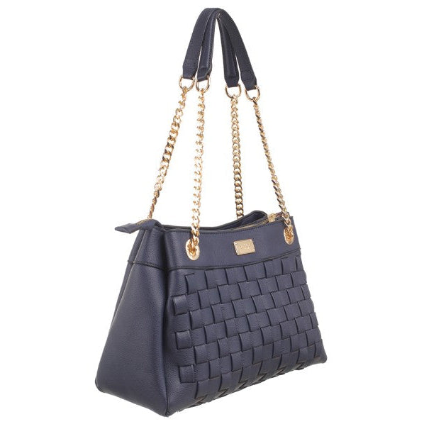 Bessie London Gold Chain Shoulder Handbag in Navy