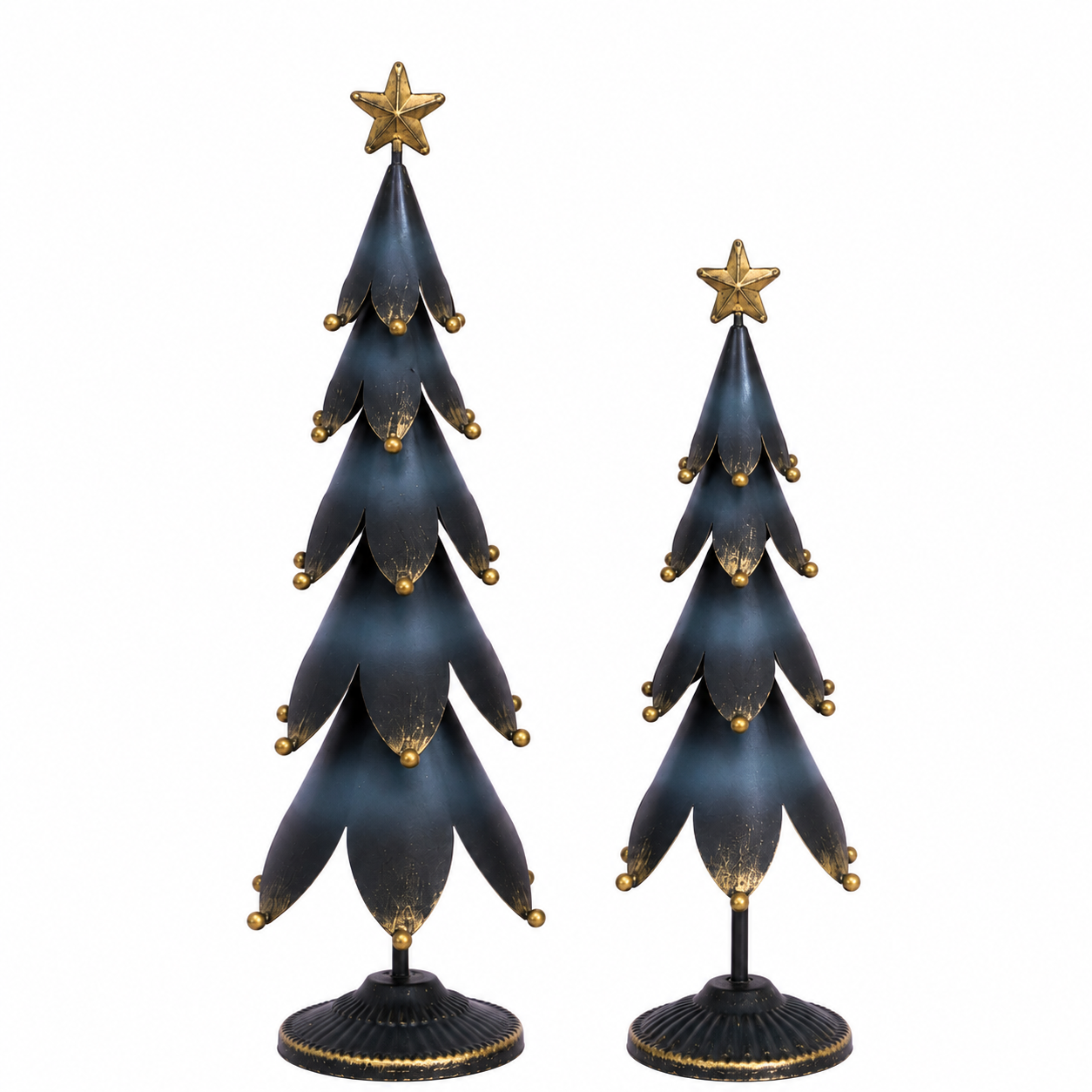 Metal Dark Blue-Black & Gold Christmas Tree With Star – 32cm & 40cm