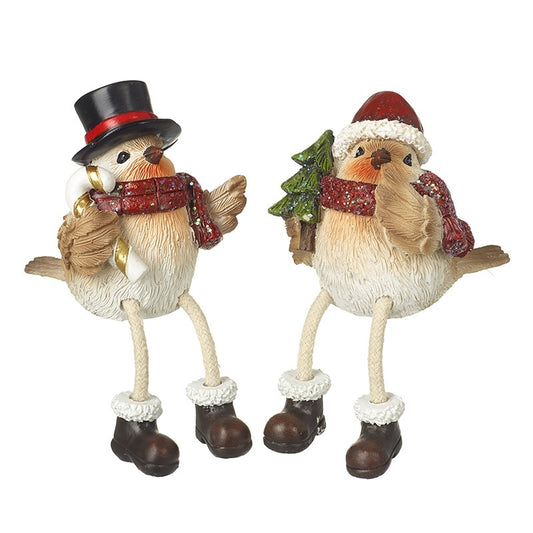 Set Of 2 Festive Robins In Hats - One of Each