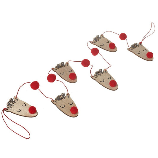 Wooden Reindeer Head with Red Noses Christmas Garland