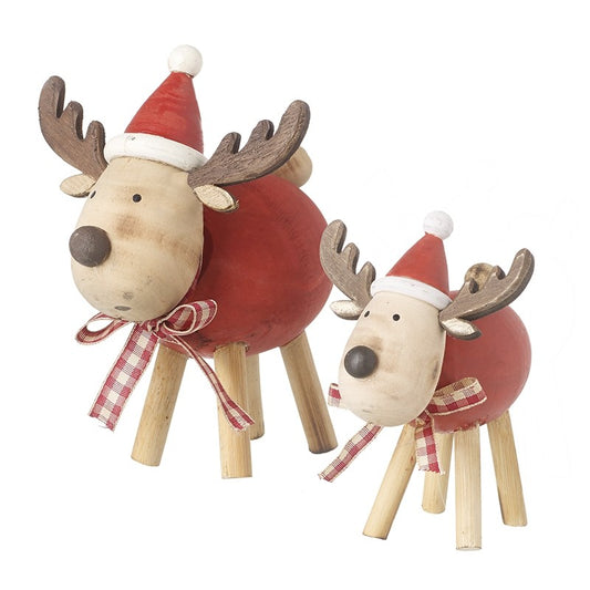 Red Wooden Large & Small Reindeer Set