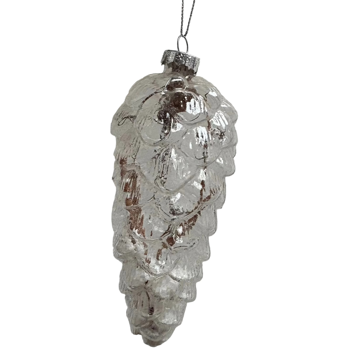 Glass Pinecone with Snow and Twigs