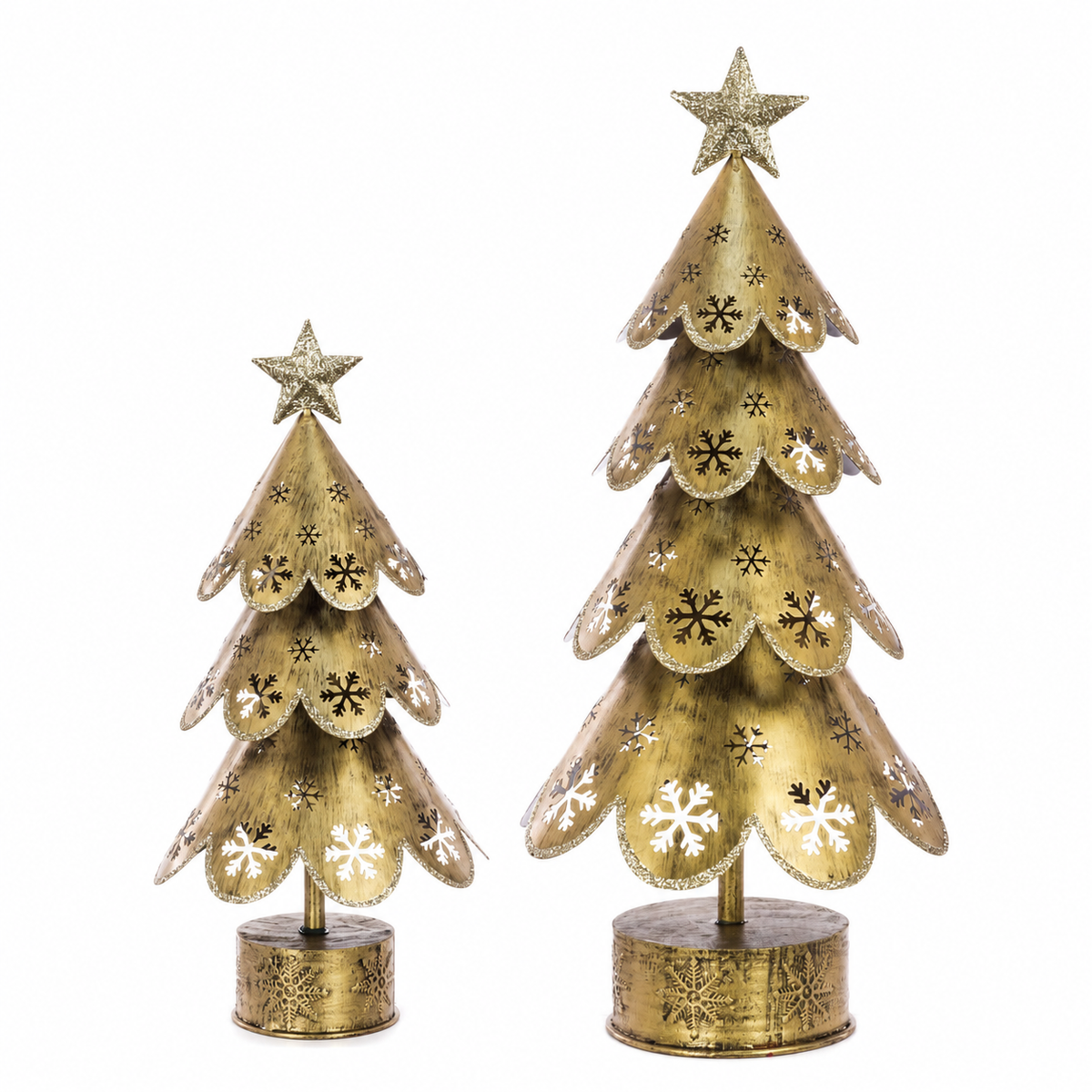 Gold Metal Christmas Tree with Snowflake Cut-Outs (27cm & 35cm)