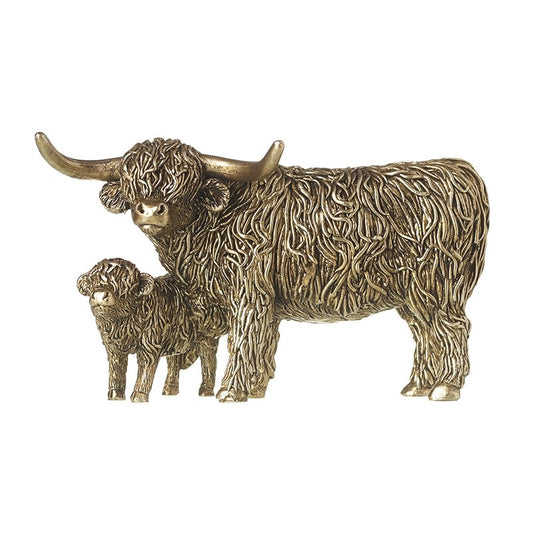 Gold Highland Cow & Calf Ornament