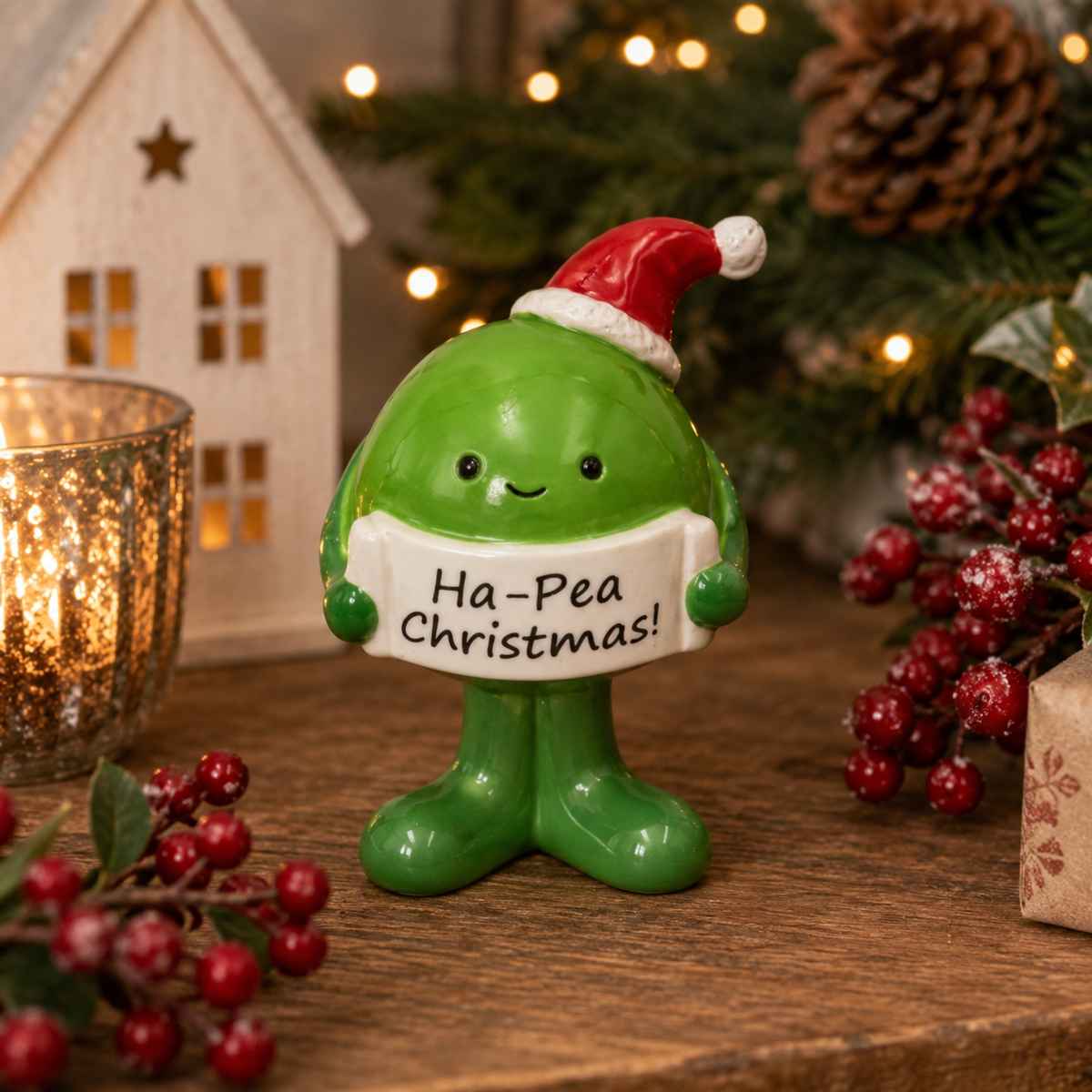 Ceramic “Ha-Pea Christmas” Standing Pea Figure 12.9cm