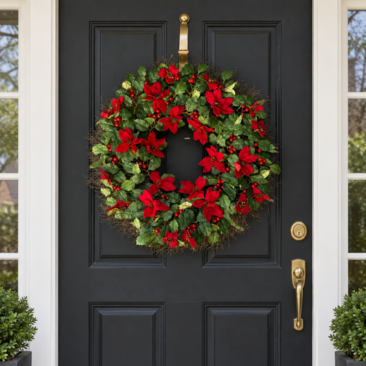 Ruskington Red Poinsettia & Berry Christmas Wreath 60cm