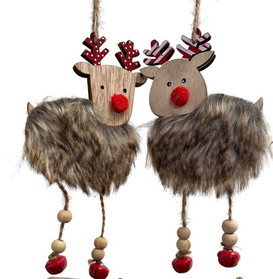 Hanging Fluffy Wooden Reindeer-Single