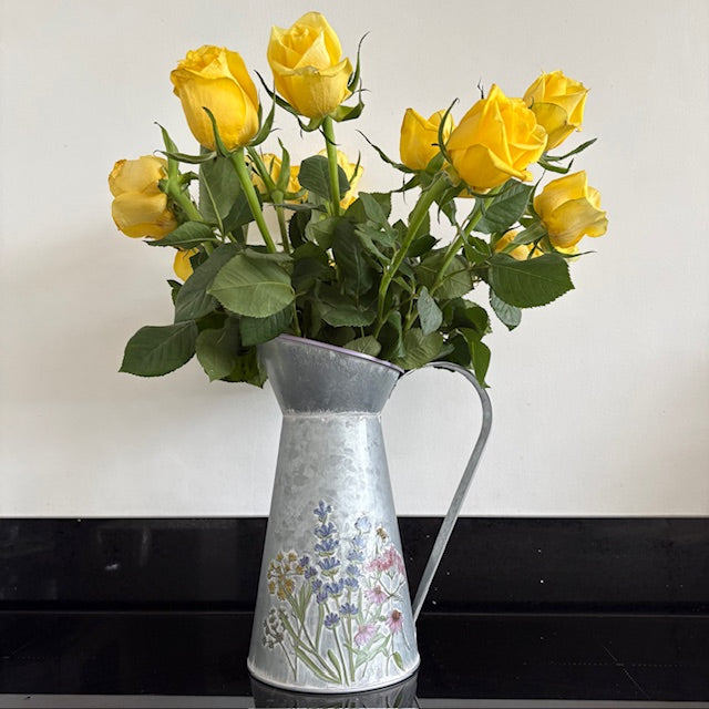 Vintage Galvanized Metal Floral Jug