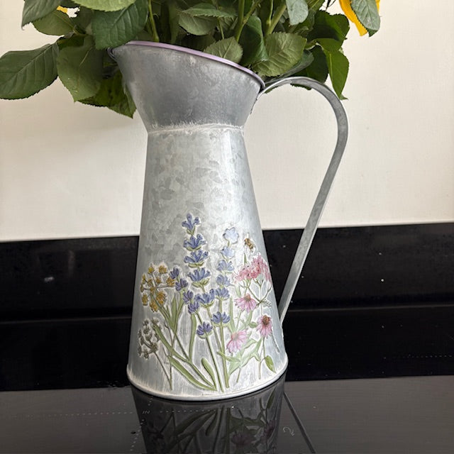 Vintage Galvanized Metal Floral Jug