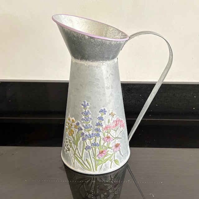 Vintage Galvanized Metal Floral Jug