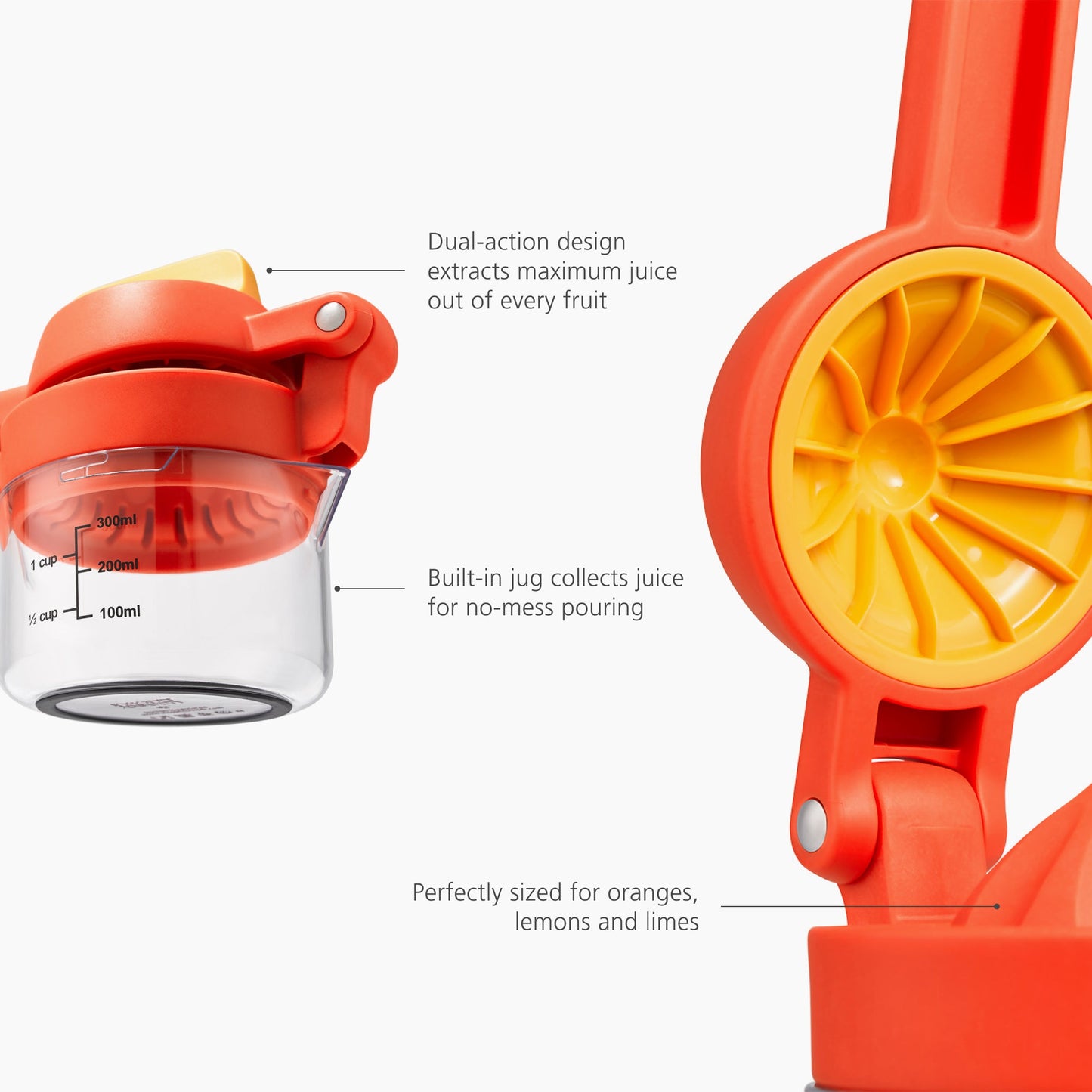 Joseph Joseph JuiceMax Plus Dual-Action Orange Citrus Press with Measuring Cup