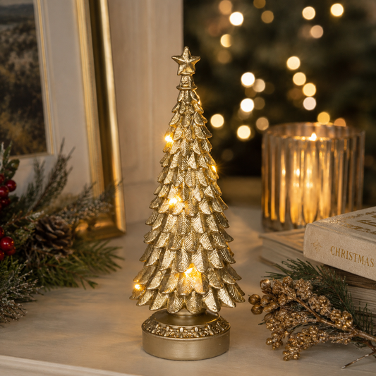 LED Gold Light Up Battery Christmas Tree 20cm by Floralsilk