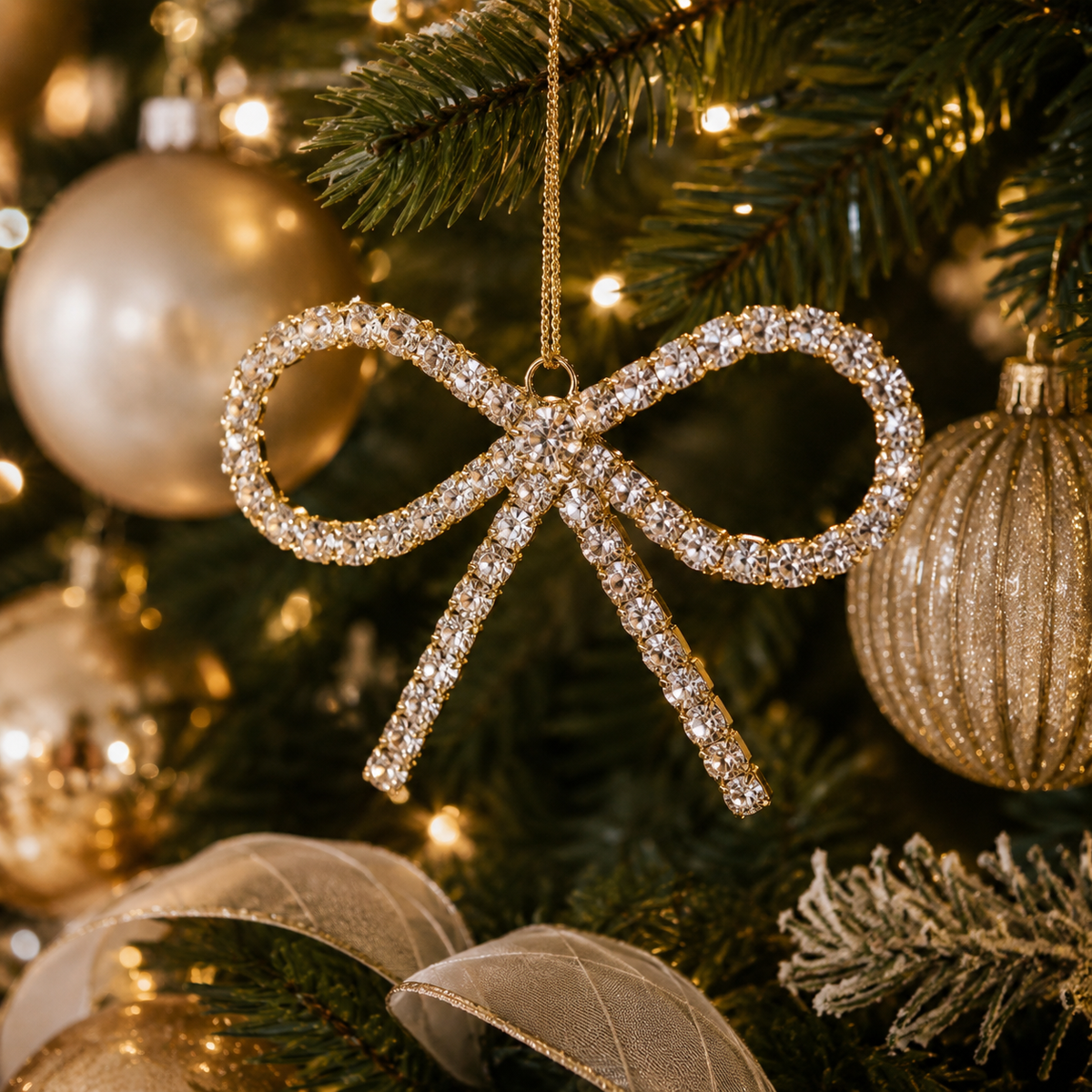 Metal & Glass Hanging Bow Christmas Decoration