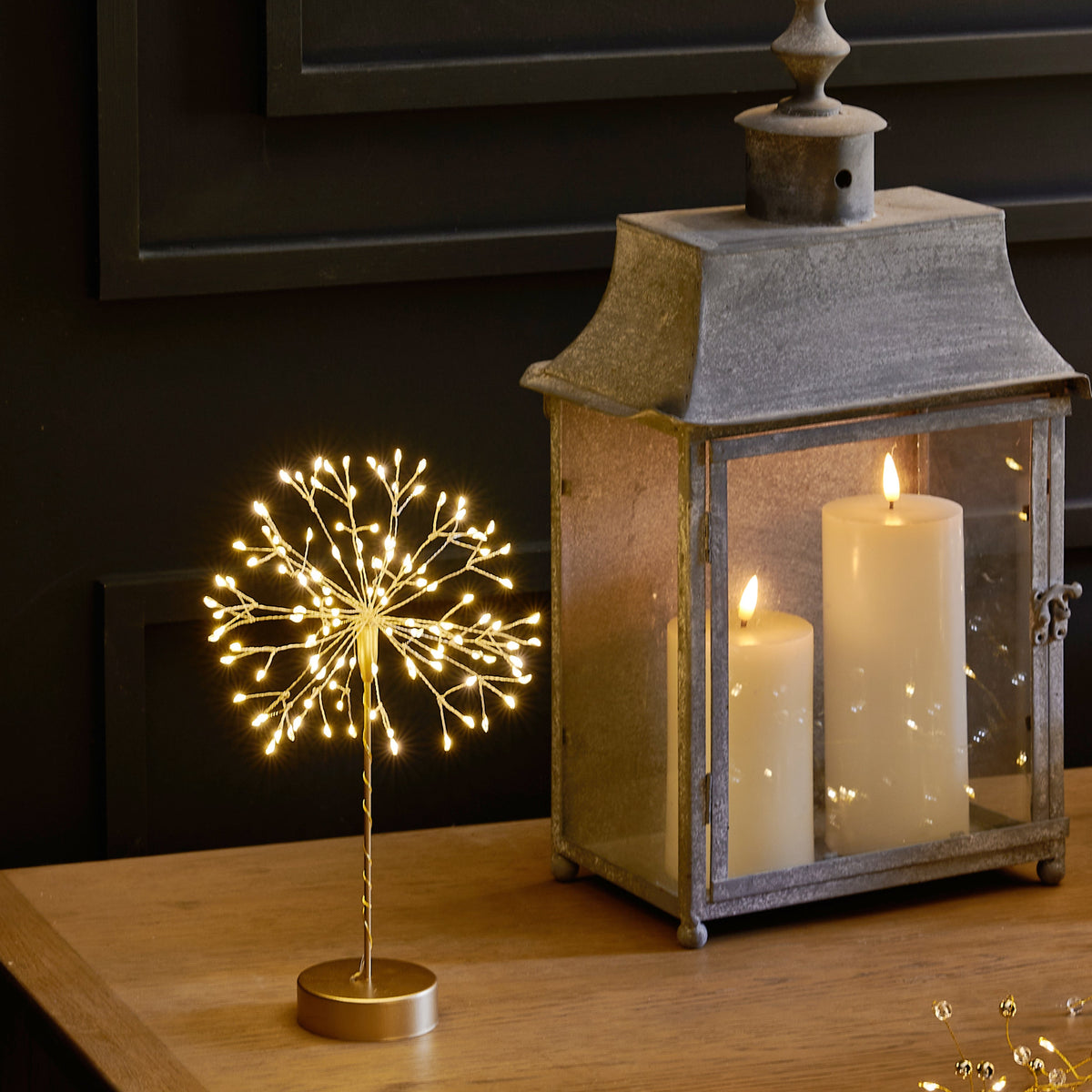 Mini Table Dandelion Battery Light -Silver or Gold – 120 Warm White LEDs