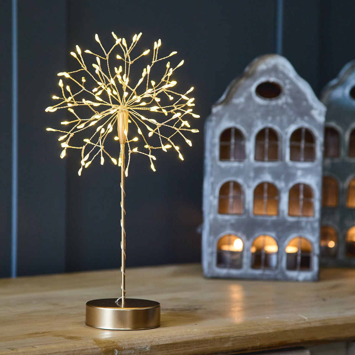 Mini Table Dandelion Battery Light -Silver or Gold – 120 Warm White LEDs