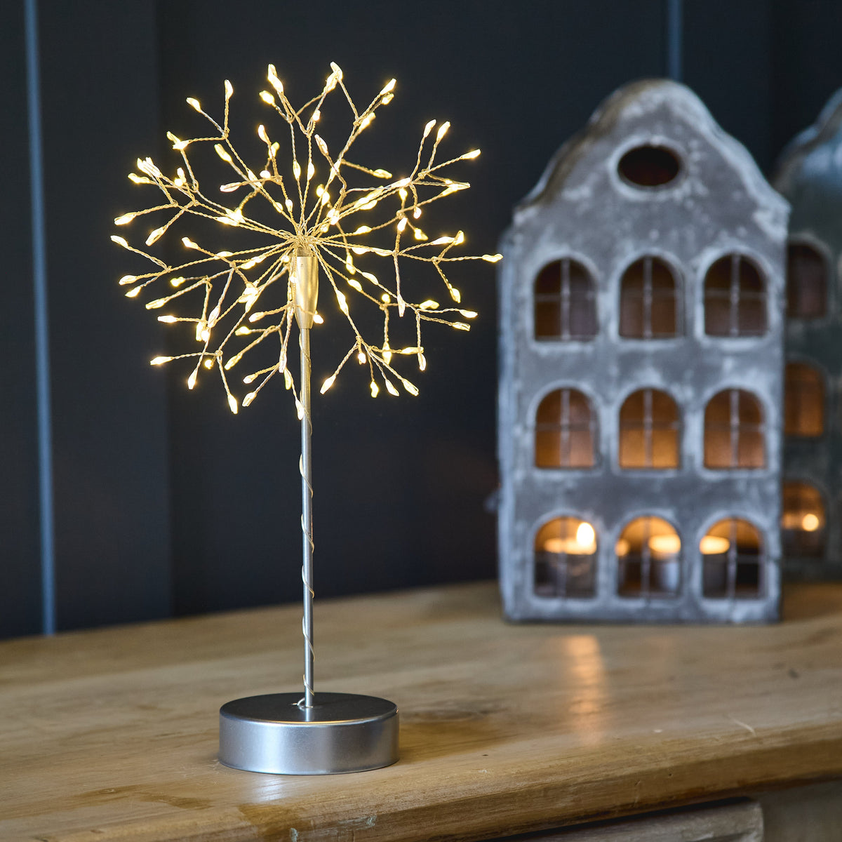 Mini Table Dandelion Battery Light -Silver or Gold – 120 Warm White LEDs