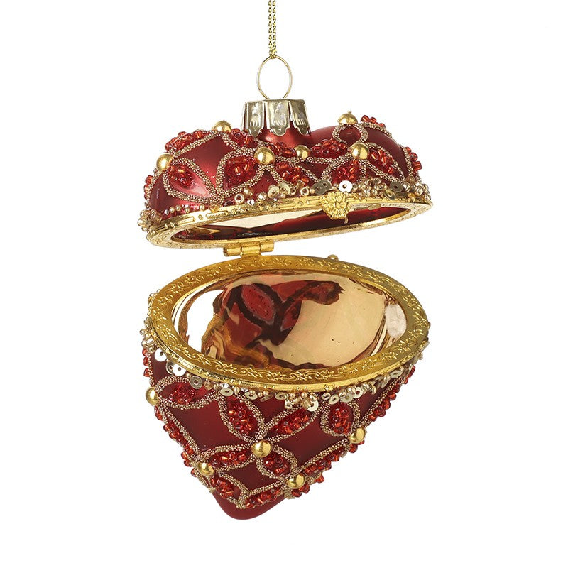 Red Casket Heart Trinket Bauble With Sequins