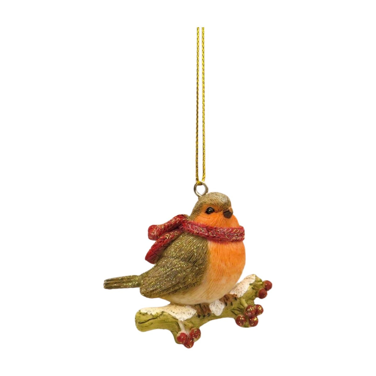 Robin on Berry Branch Hanging Christmas Tree Decoration