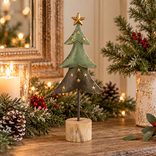 Green & Gold Metal Star Christmas Tree Decoration 31cm