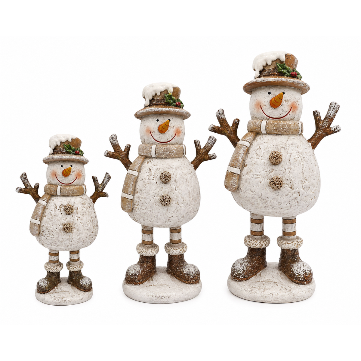 Resin Standing Snowman Christmas Figure with Brown Hat by Giftware Trading – 3 Sizes