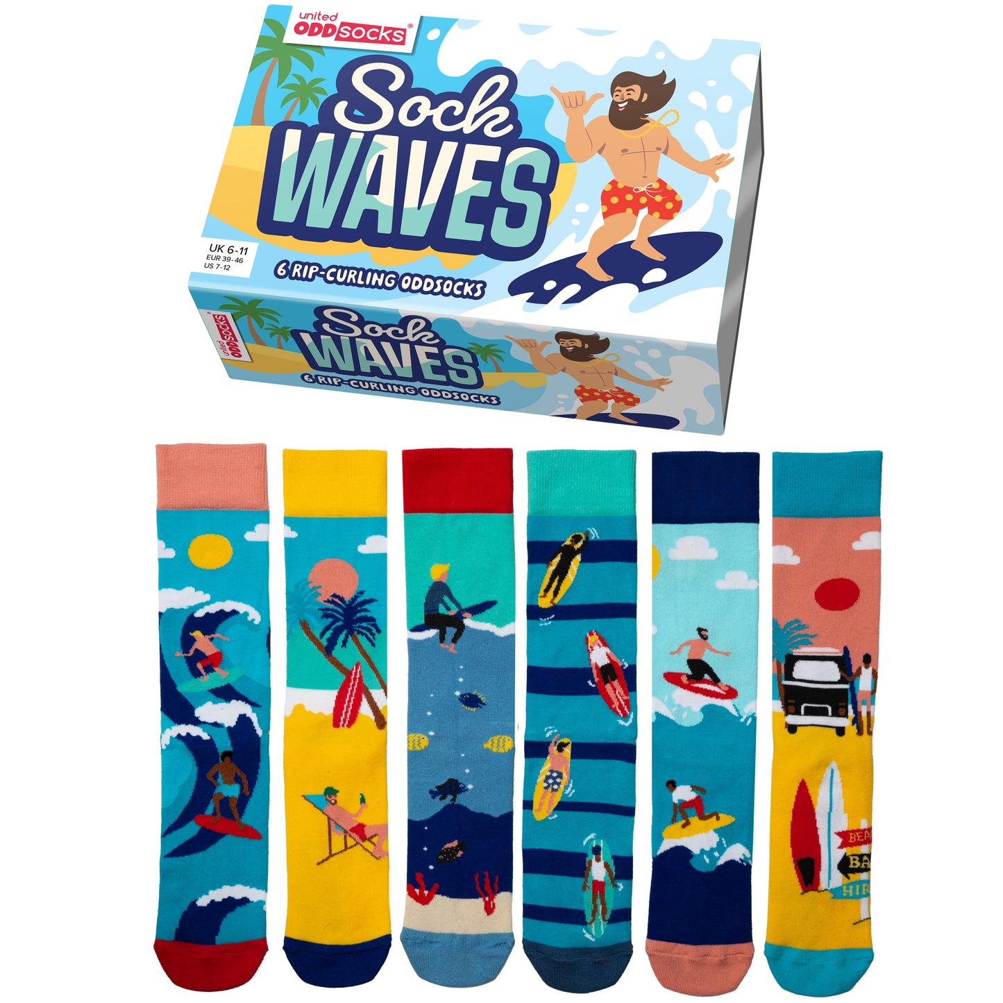 United Oddsocks Sock Waves 6 Odd Socks Gift Box