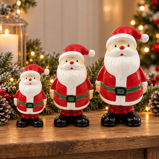 Ceramic Santa Standing Figure with Green Belt – 3 Sizes