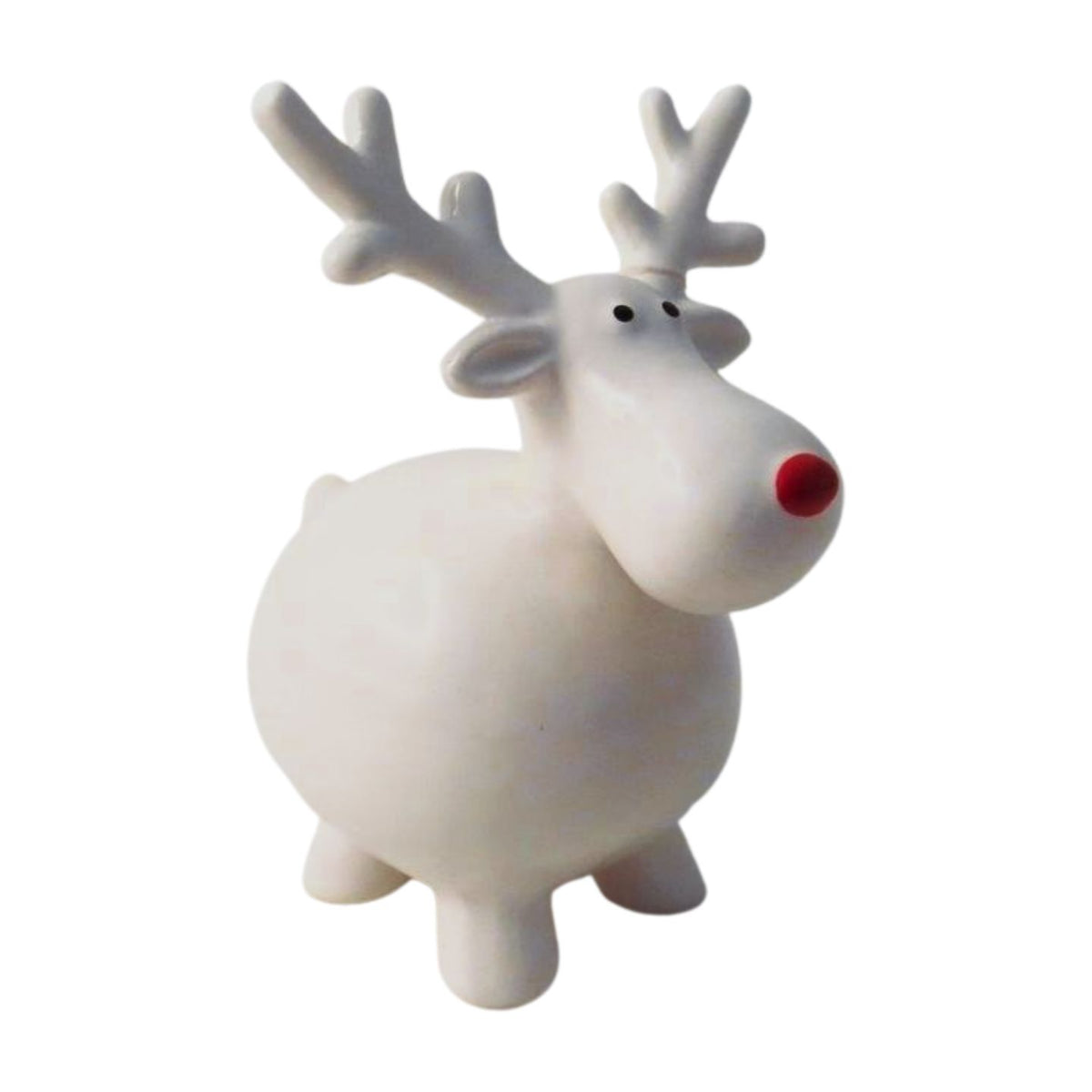 Small Fat White Ceramic Reindeer with Red Nose 8cm